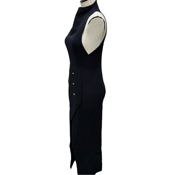 Shona Jay Giselle Navy Military High Neck Sleeveless Asymmetric Hem Gold Button - Picture 6 of 9